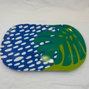 Vibrant Blue and Green Leaf Decorative Tray